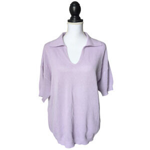 Wispr by Brodie Lilac Purple Pointelle Knit Sheer Polo Top Sz Medium Silk Cotton